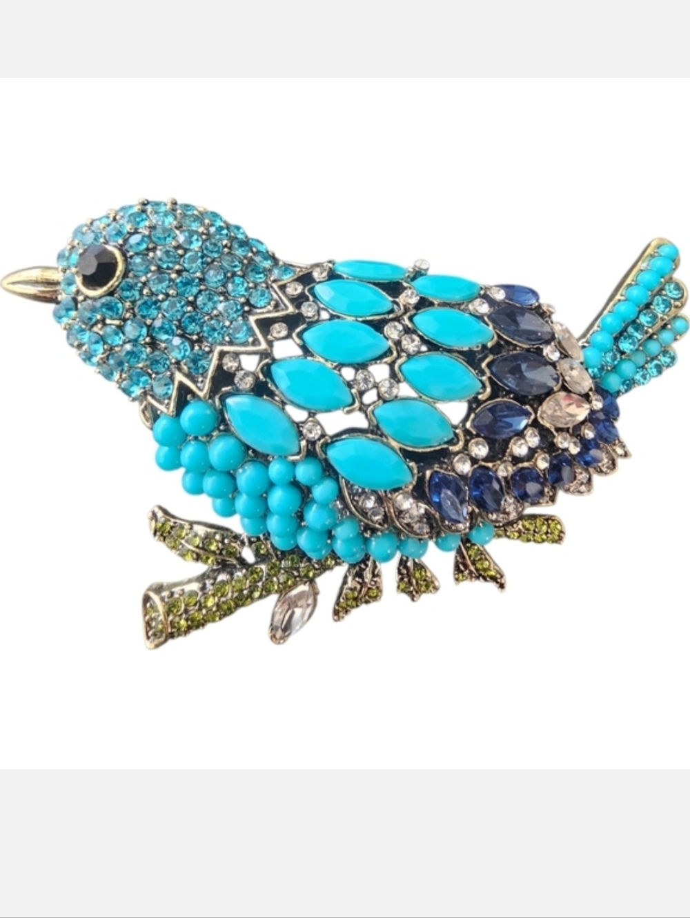 Heidi Daus Blue Topas Tirqoise  Diamond and Silver Bird Brooch